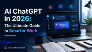 Person using AI ChatGPT on a laptop to write a blog post in 2026