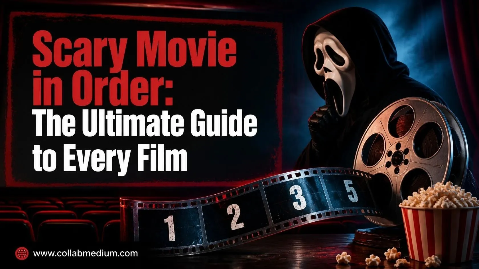 Scary Movie in order guide with popcorn and a TV showing a horror comedy marathon